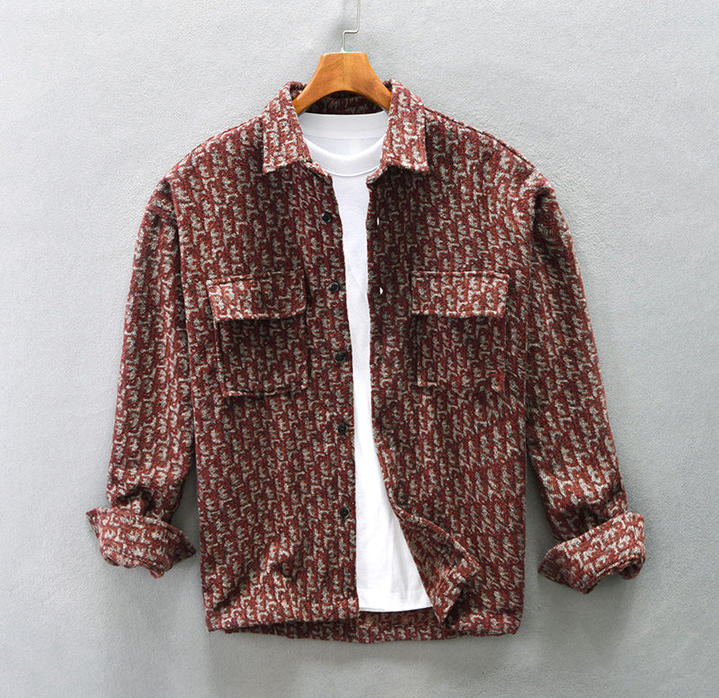 Men's Wide-style Drop-shoulder Woolen Shirt Coat